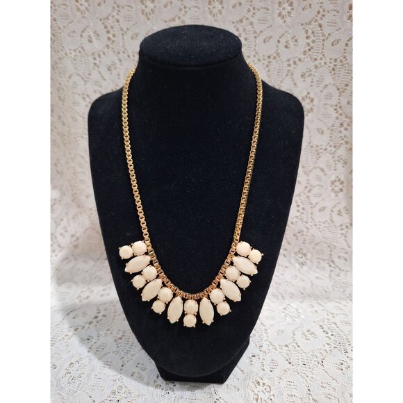 EUC Kate Spade Gold-Tone Chunky Statement Necklace With Cream Gemstones - Picture 1 of 3